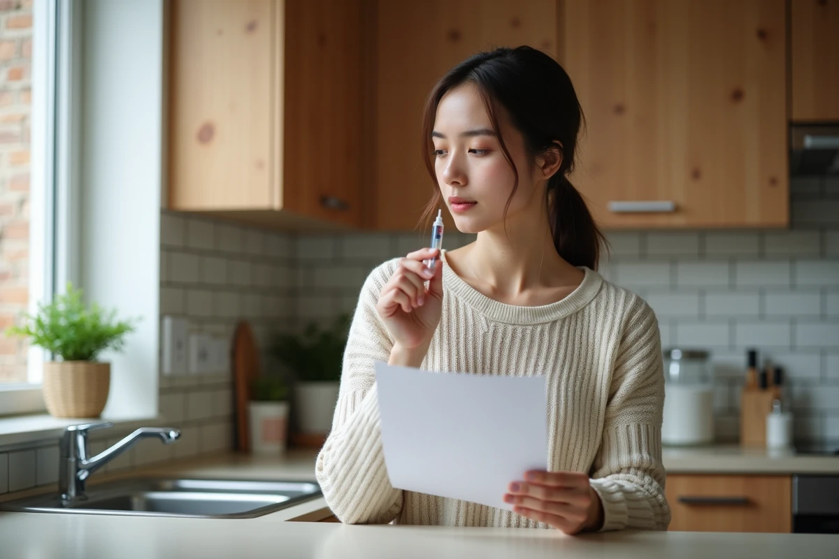 Femme préparant un tube à saliva dans sa cuisine