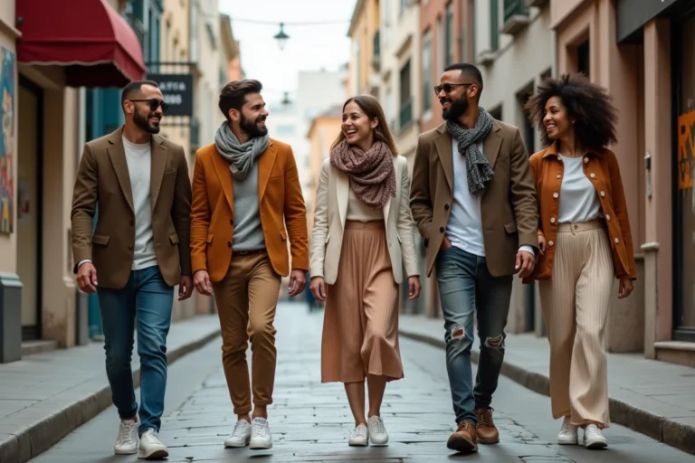 Groupe d'amis dans la rue urbaine colorée