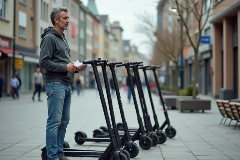 Homme contemplant des scooters en ville