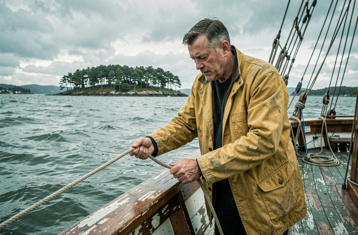 Marin breton manœuvrant un voilier traditionnel dans le golfe du Morbihan